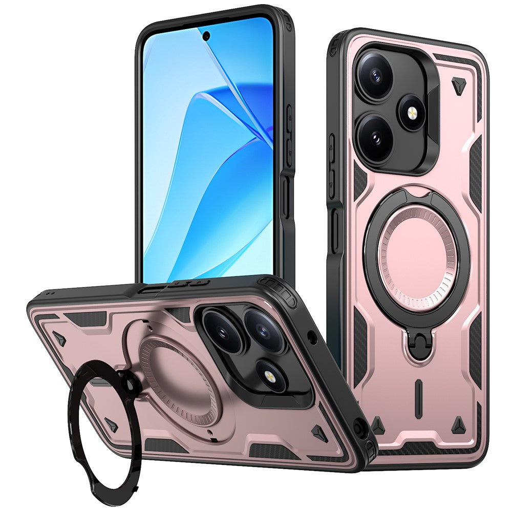 For Xiaomi Poco M6 Pro 5G / Redmi 12 5G (Global) Magnetic Case Military Protection PC + TPU Kickstand Phone Cover