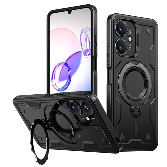 Magnetic Case For Xiaomi Redmi 13C 4G / 5G / 13R 5G / Poco C65 4G / M6 5G Military Protection PC + TPU Kickstand Phone Cover