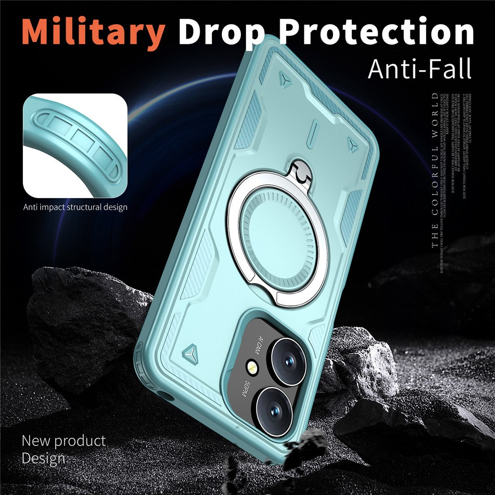 Magnetic Case For Xiaomi Redmi 13C 4G / 5G / 13R 5G / Poco C65 4G / M6 5G Military Protection PC + TPU Kickstand Phone Cover