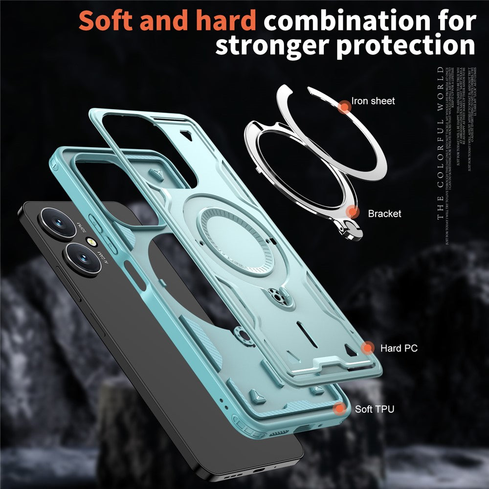 Magnetic Case For Xiaomi Redmi 13C 4G / 5G / 13R 5G / Poco C65 4G / M6 5G Military Protection PC + TPU Kickstand Phone Cover