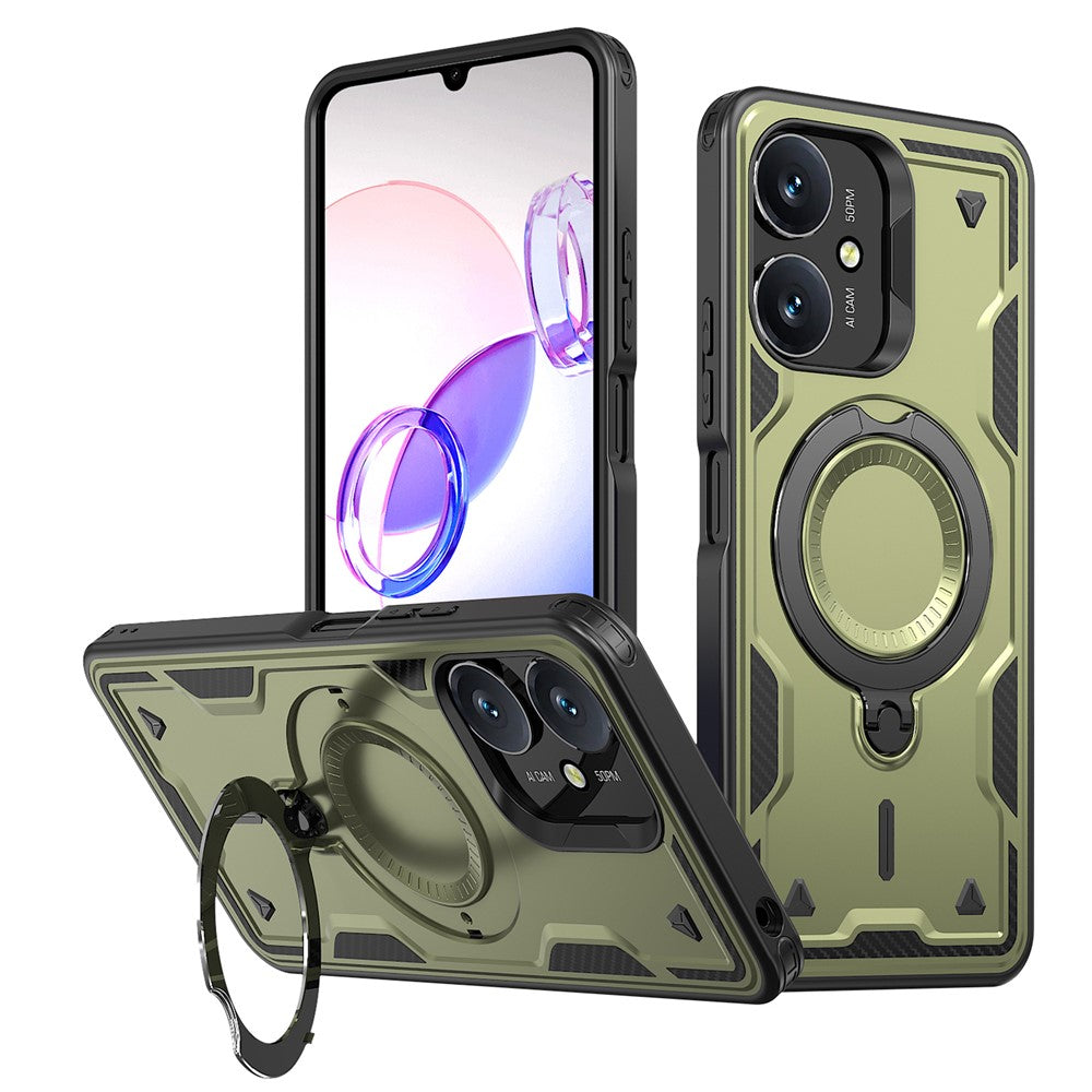 Magnetic Case For Xiaomi Redmi 13C 4G / 5G / 13R 5G / Poco C65 4G / M6 5G Military Protection PC + TPU Kickstand Phone Cover