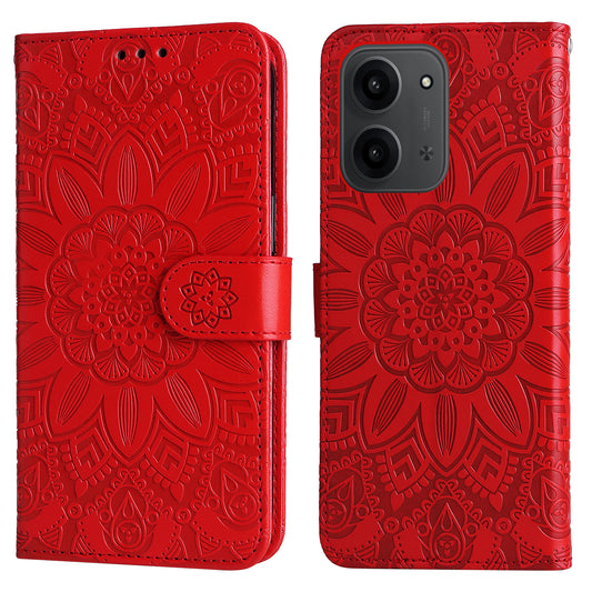 Xiaomi Redmi 15C 4G (EU) (173mm) / Xiaomi Redmi 15C 5G (EU) (173mm) Handyhülle – 15C 4G (EU) (173 mm) mit Sonnenblumen-Aufdruck, Leder-Brieftaschen