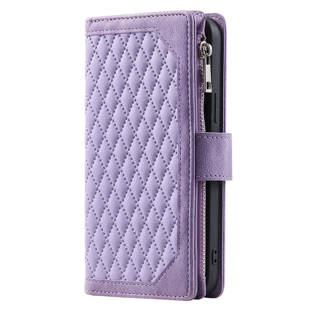 For iPhone 18 Pro Max / 17 Pro Max Wallet Case Rhombus Stitching Line PU Leather Phone Cover with Wrist Strap