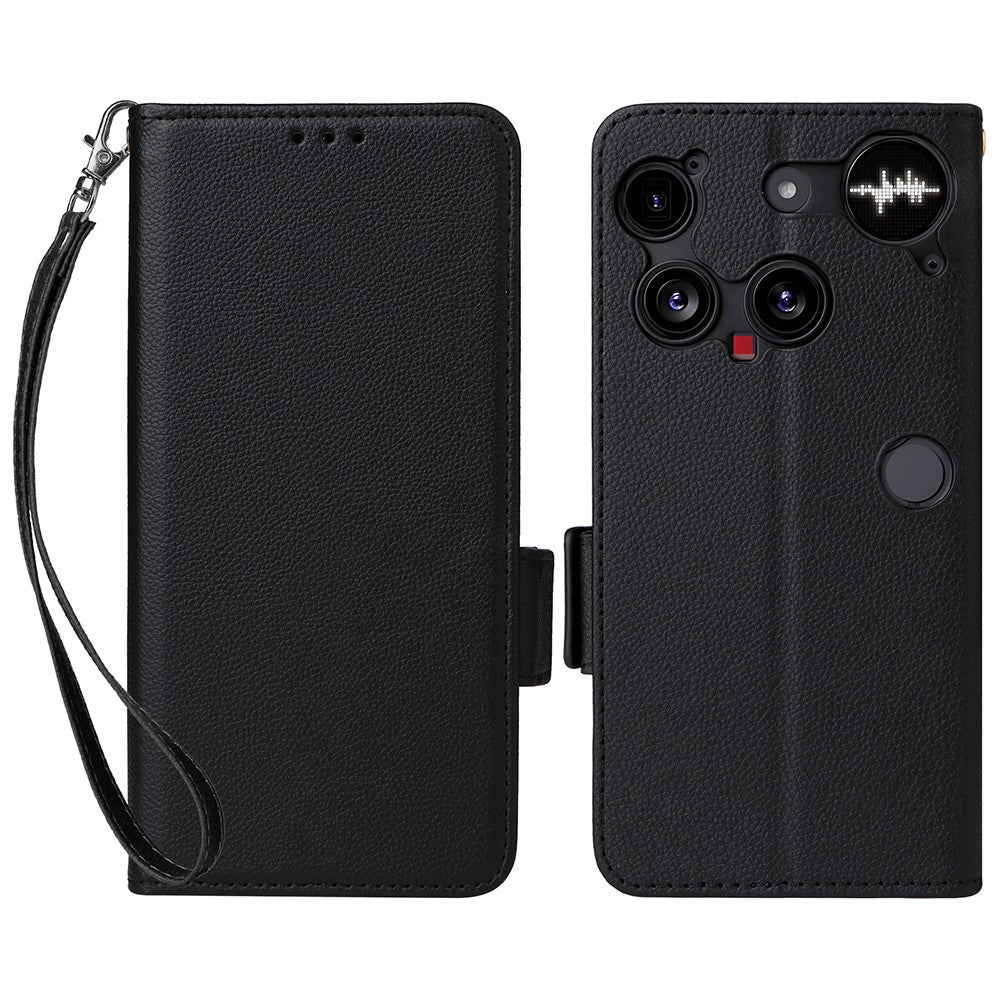 Nothing Phone (3) 5G Wallet-Handyhülle – Aus PU-Leder & Litschi-Textur, mit Ständer & Tragegurt
