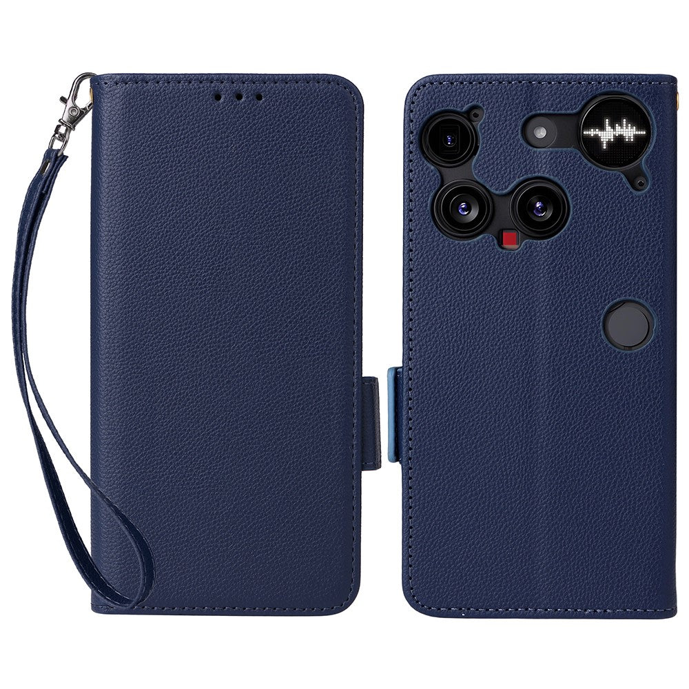 Nothing Phone (3) 5G Wallet-Handyhülle – Aus PU-Leder & Litschi-Textur, mit Ständer & Tragegurt