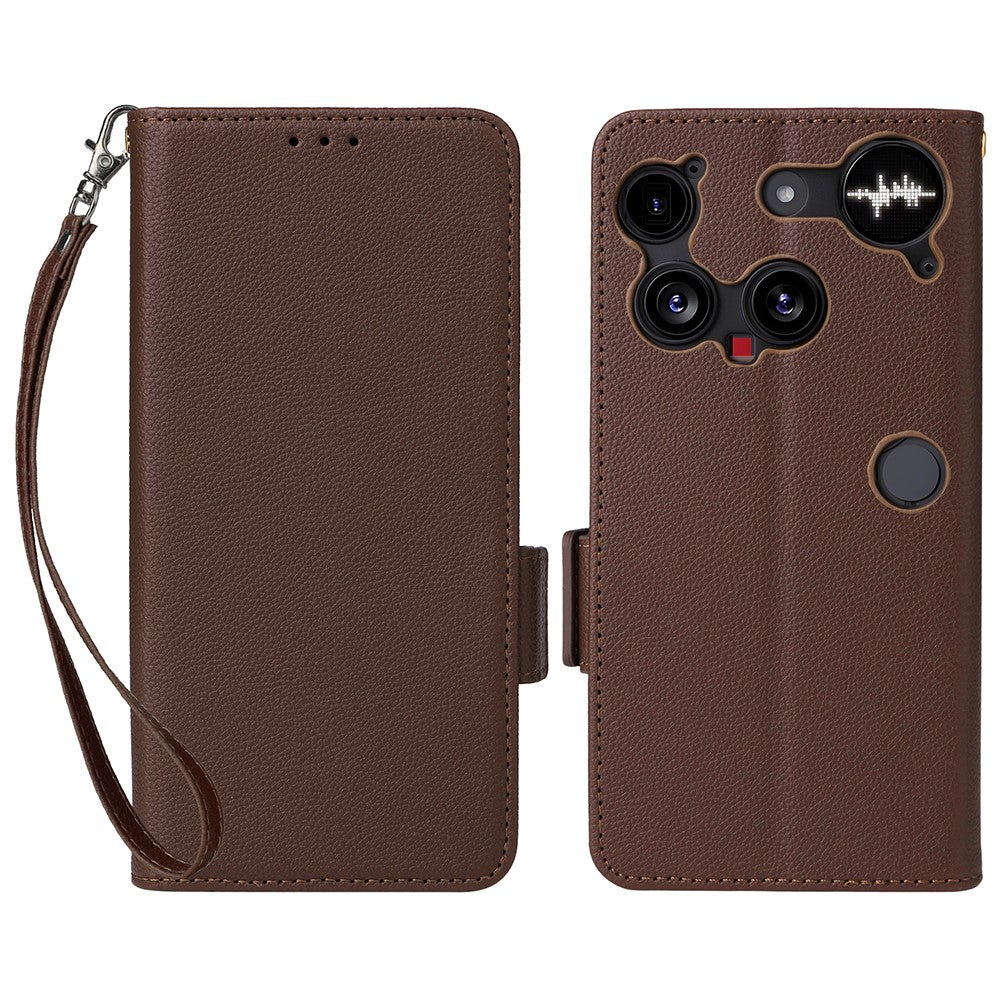 Nothing Phone (3) 5G Wallet-Handyhülle – Aus PU-Leder & Litschi-Textur, mit Ständer & Tragegurt
