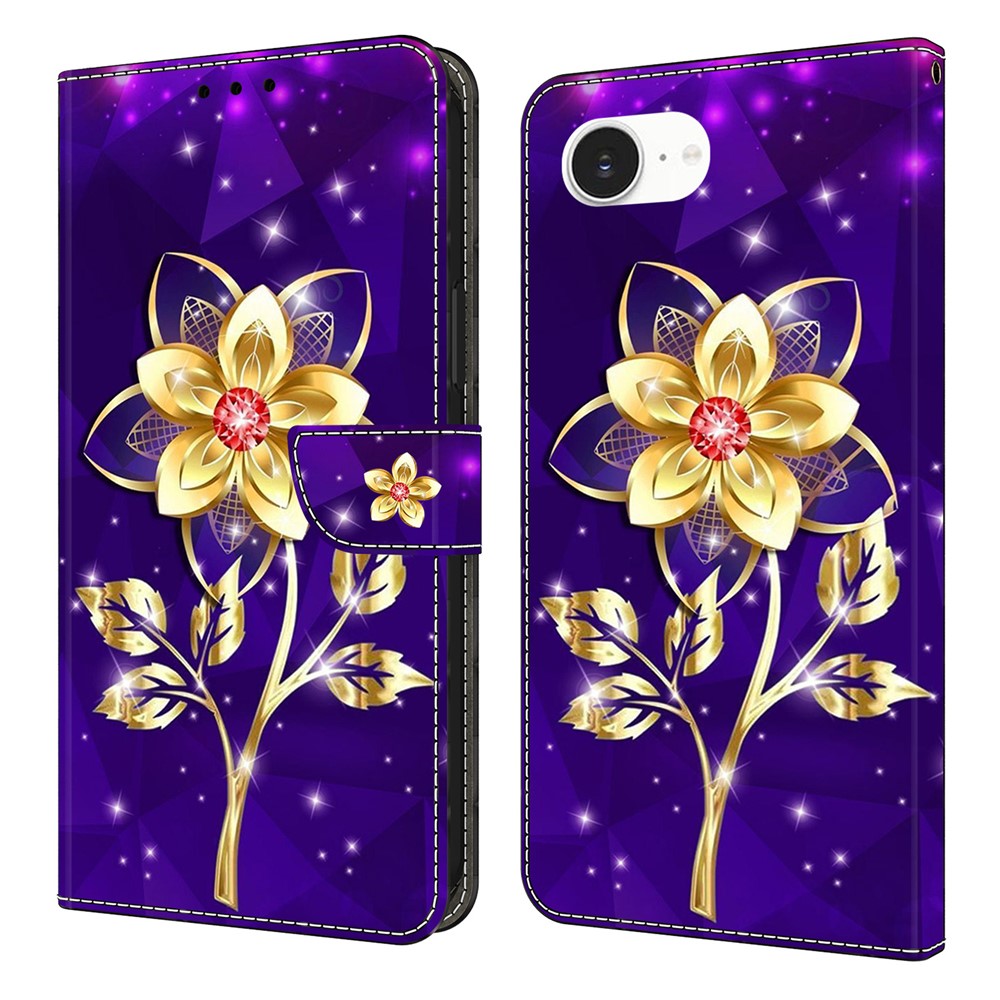 For iPhone 17e / 16e Wallet Case Pattern Printing PU Leather Flip Stand Phone Cover