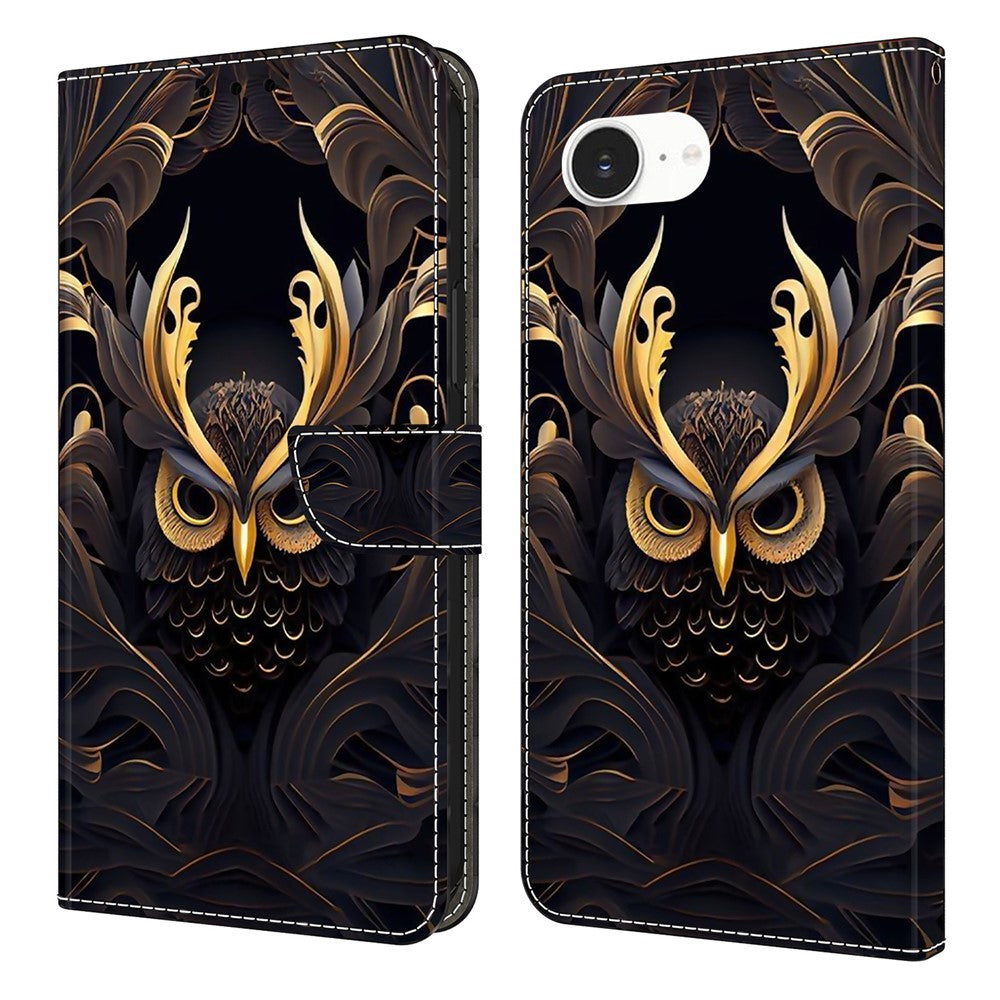 For iPhone 17e / 16e Wallet Case Pattern Printing PU Leather Flip Stand Phone Cover