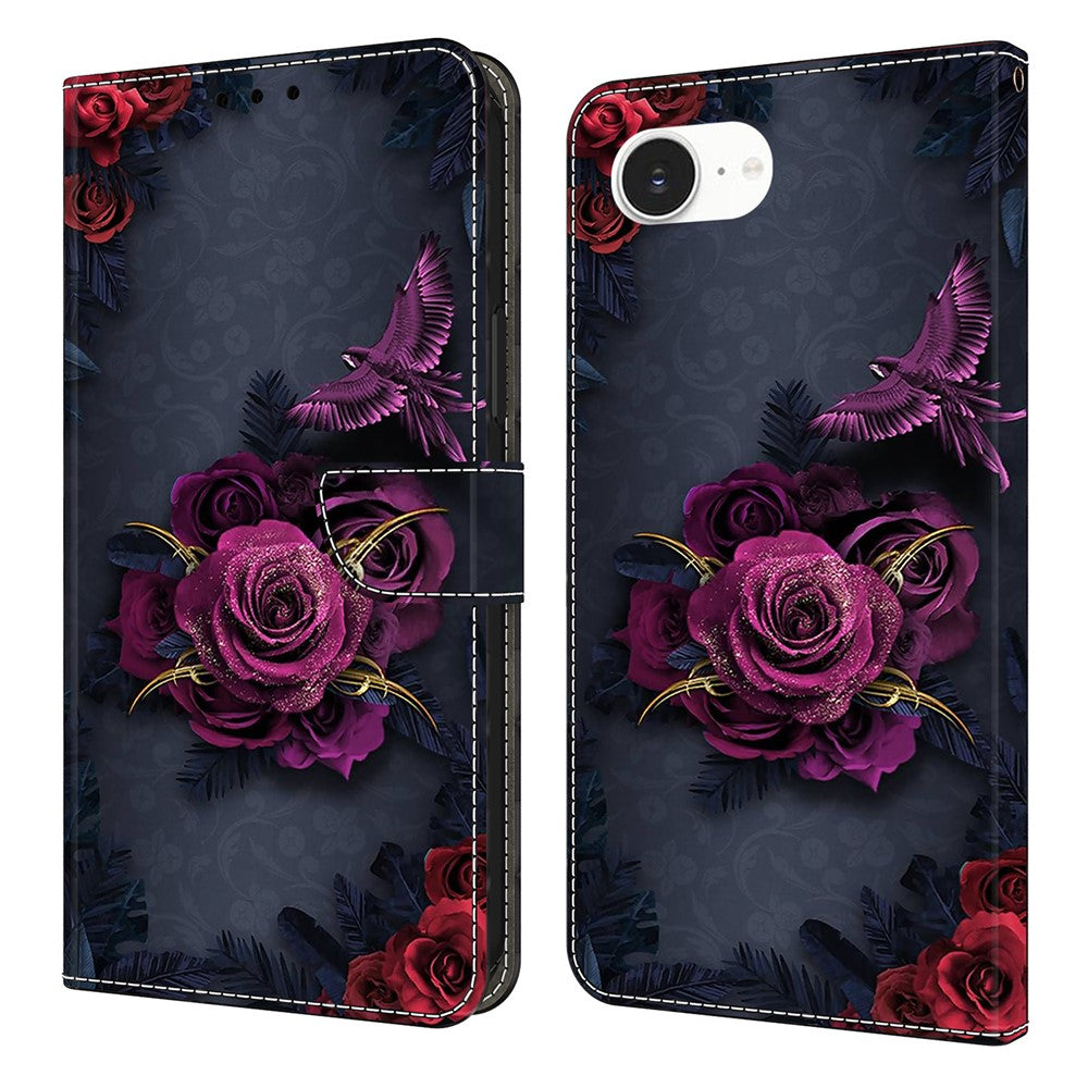For iPhone 17e / 16e Wallet Case Pattern Printing PU Leather Flip Stand Phone Cover