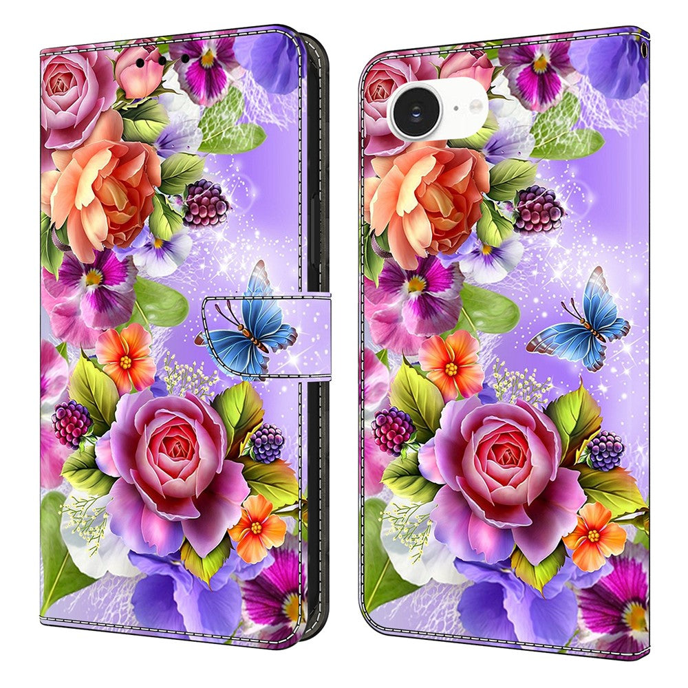 For iPhone 17e / 16e Wallet Case Pattern Printing PU Leather Flip Stand Phone Cover