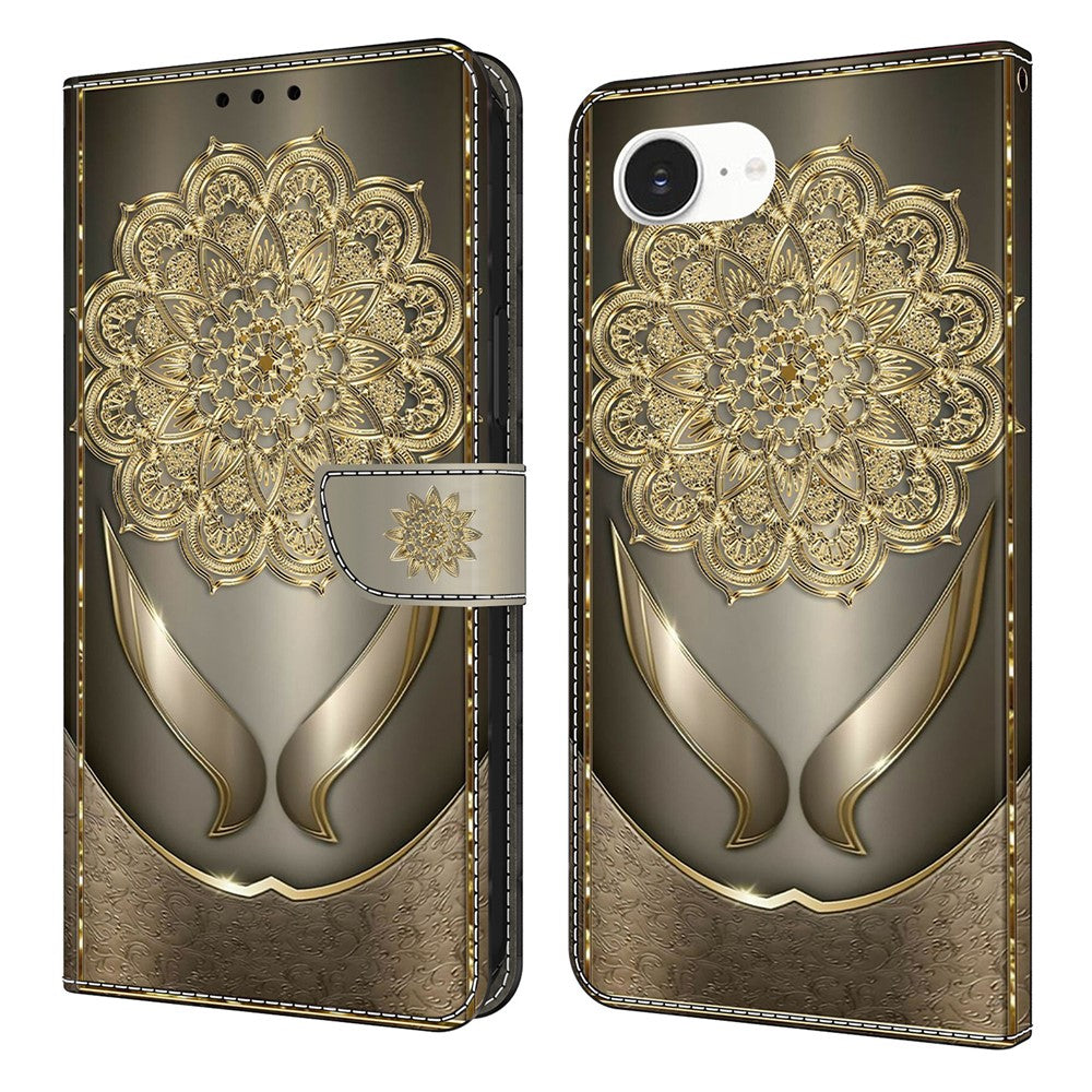 For iPhone 17e / 16e Wallet Case Pattern Printing PU Leather Flip Stand Phone Cover