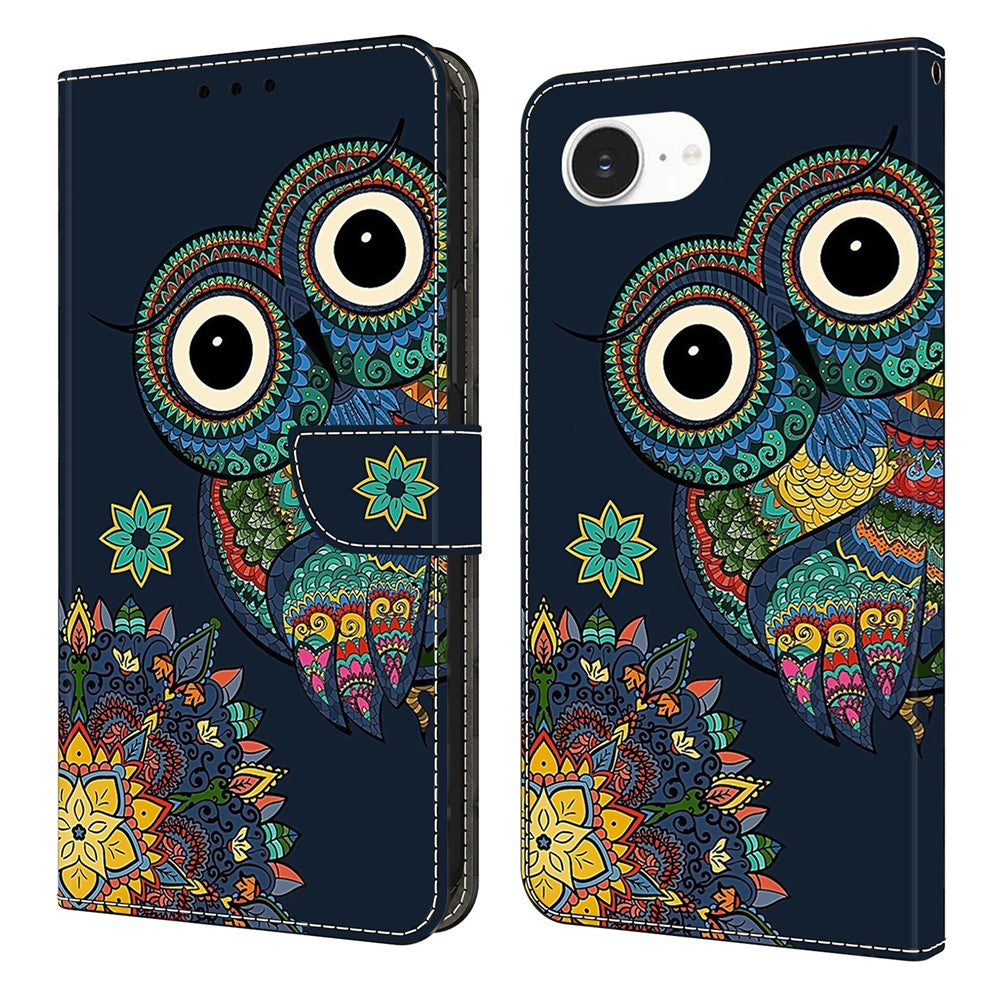 For iPhone 17e / 16e Wallet Case Pattern Printing PU Leather Flip Stand Phone Cover