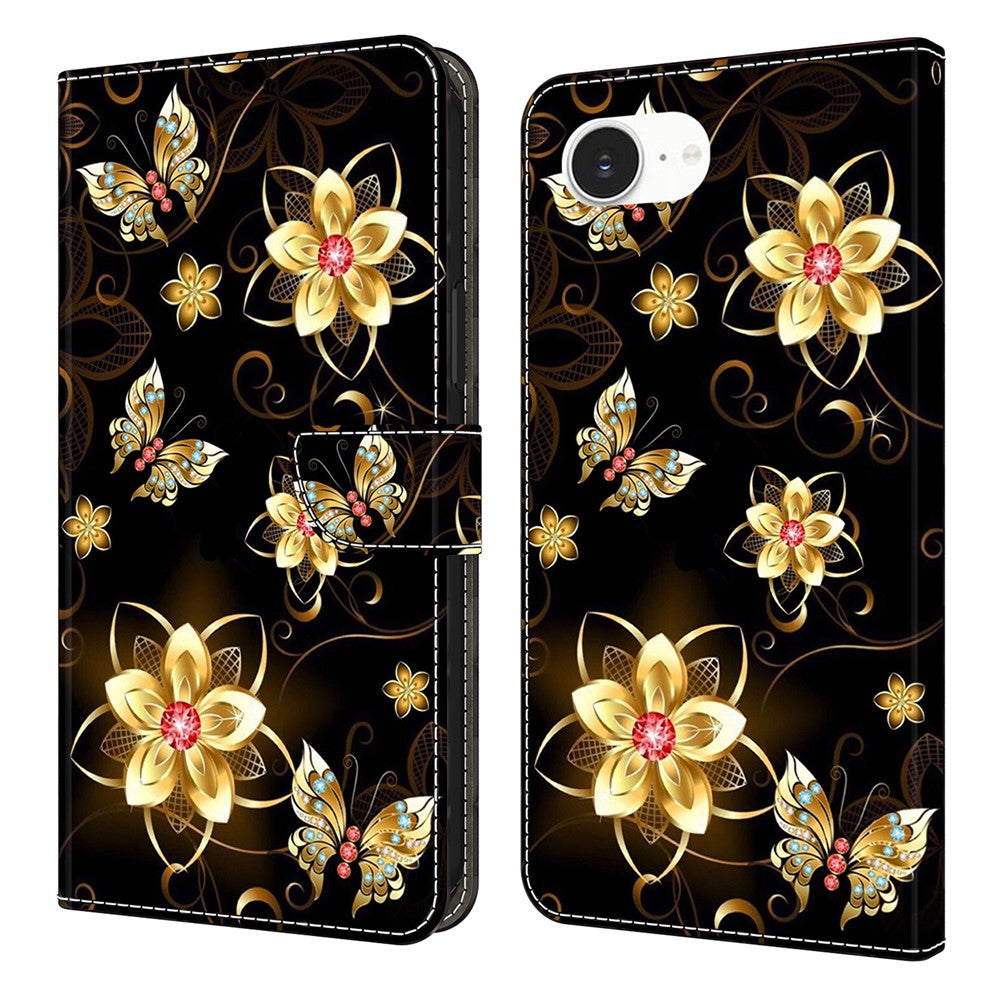 For iPhone 17e / 16e Wallet Case Pattern Printing PU Leather Flip Stand Phone Cover