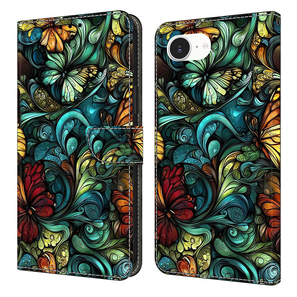 For iPhone 17e / 16e Wallet Case Pattern Printing PU Leather Flip Stand Phone Cover