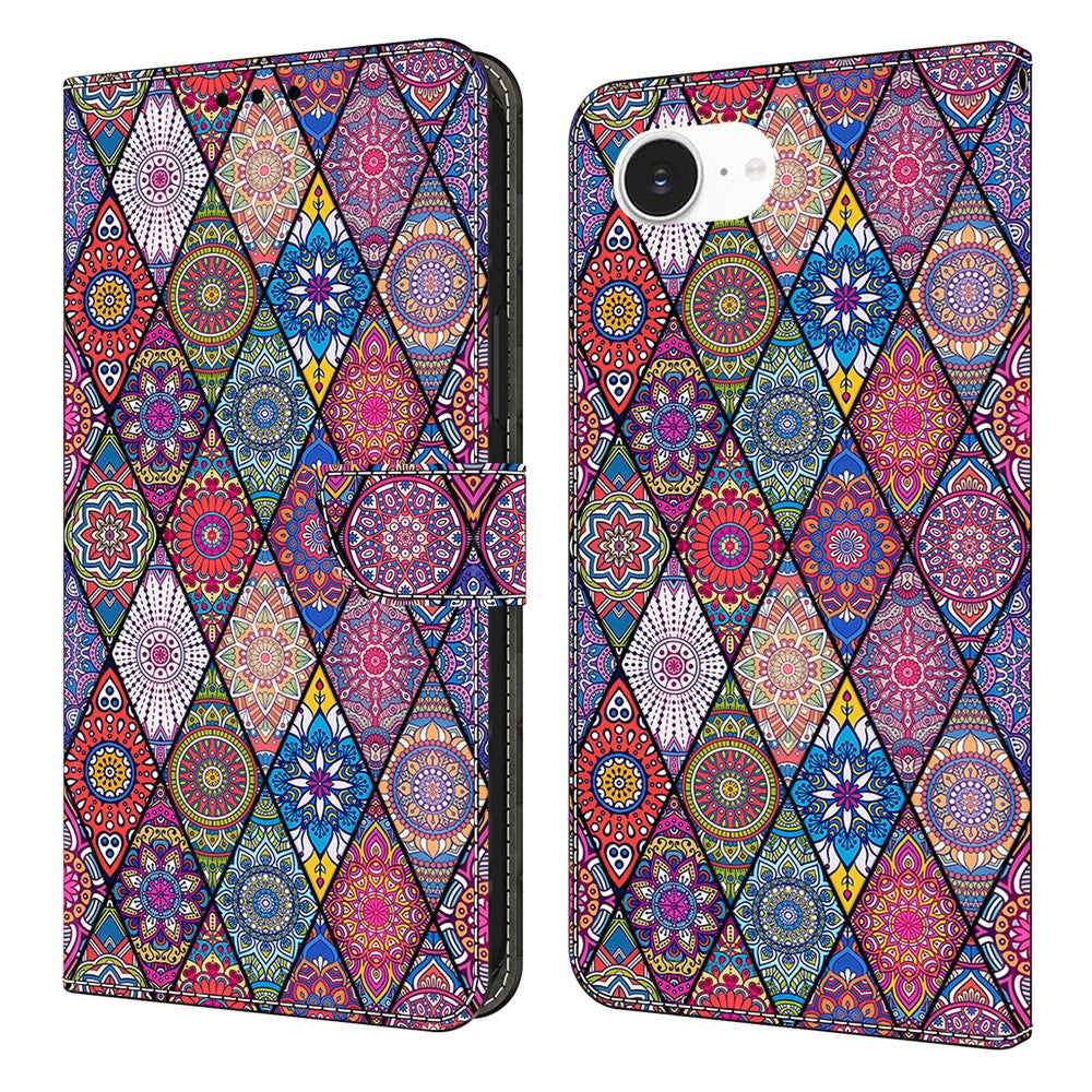 For iPhone 17e / 16e Wallet Case Pattern Printing PU Leather Flip Stand Phone Cover