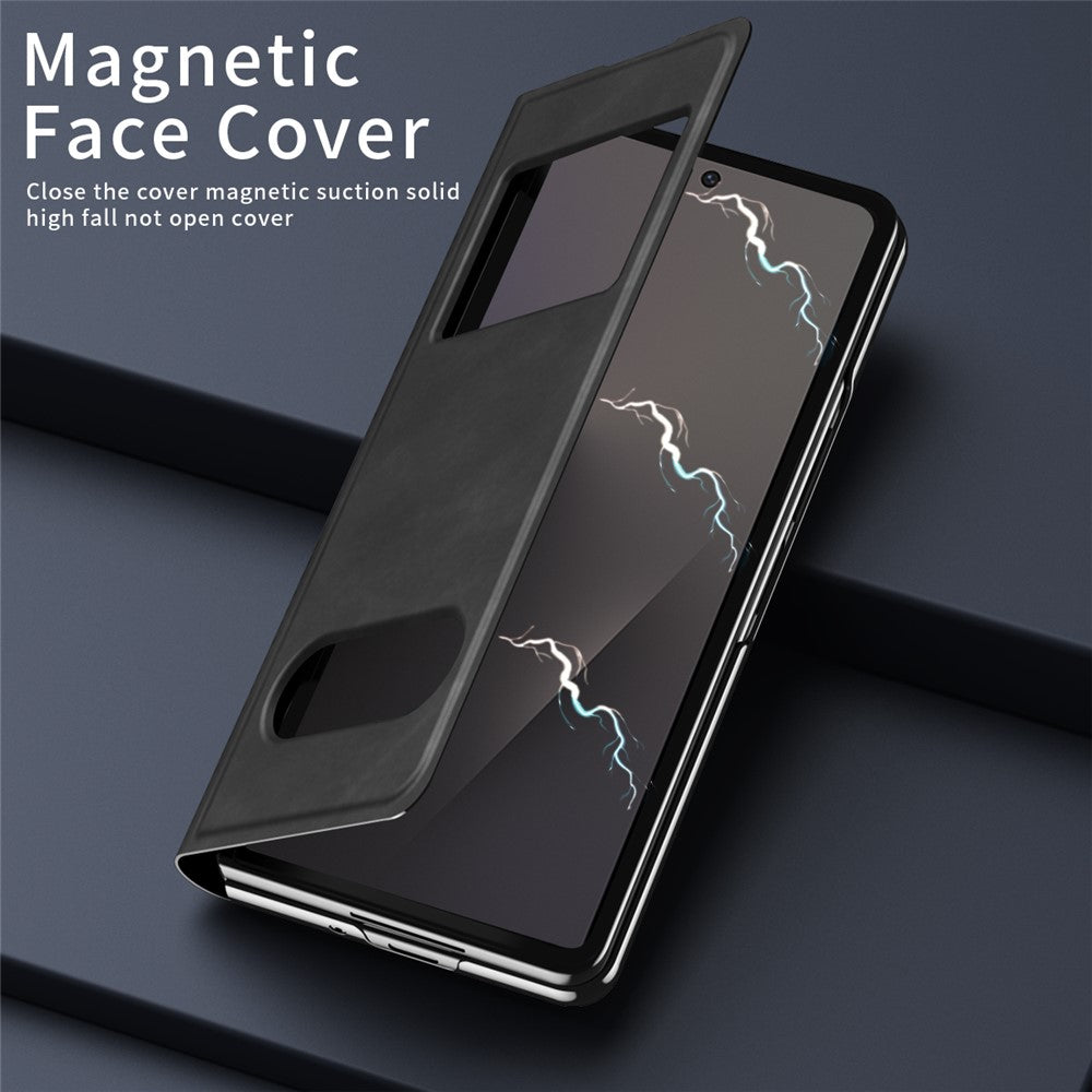 For Samsung Galaxy Z Fold7 5G Case View Window PU Leather Phone Cover