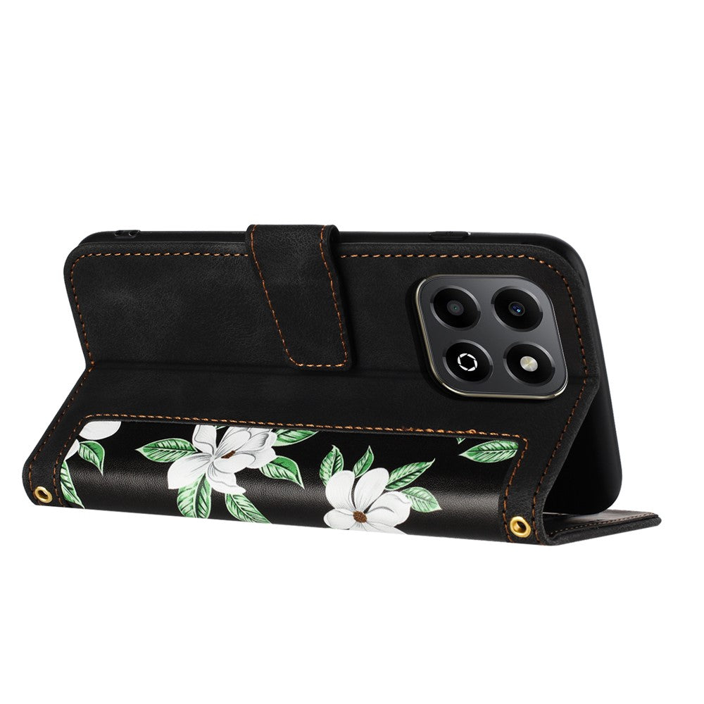 Honor 400 Smart 5G / 4G / X7d 4G Wallet-Handyhülle – Aus PU-Leder, mit Blumenmuster & Kartenfächern