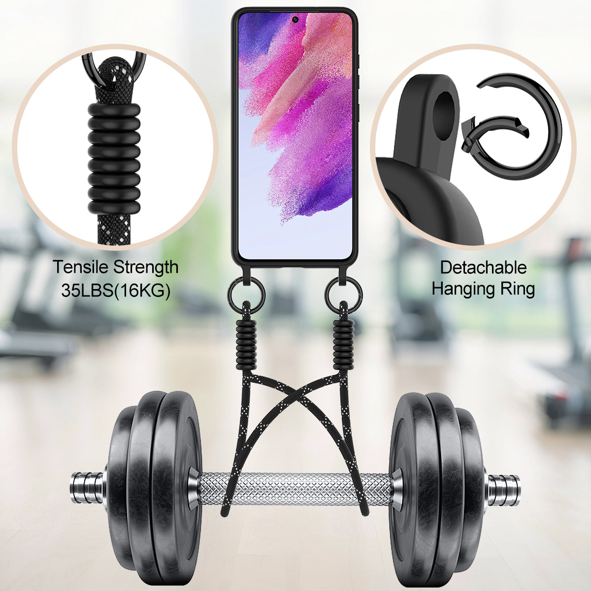 Galaxy S21 FE 5G Silikonhülle – Sanft & mit Kartenhalter und kurzem Riemen