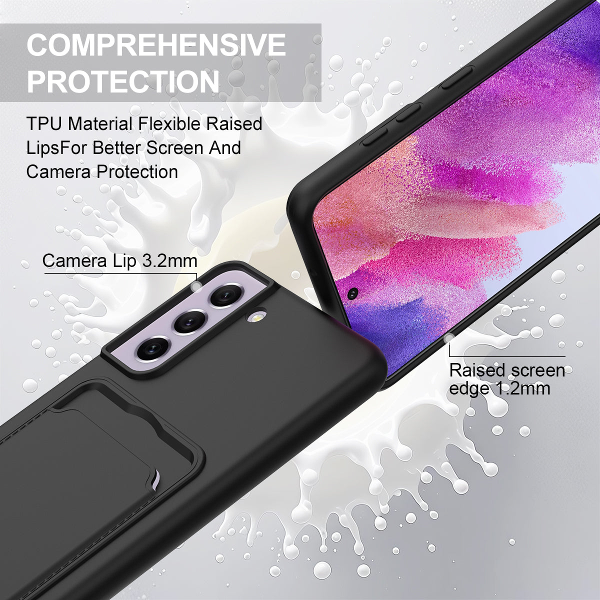 Galaxy S21 FE 5G Silikonhülle – Sanft & mit Kartenhalter und kurzem Riemen