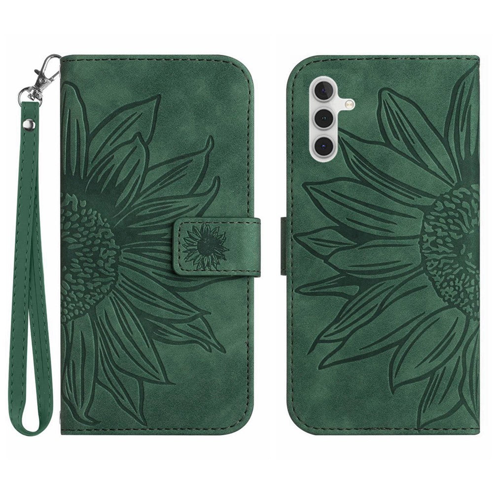Galaxy A14 5G/4G Wallet-Hülle – Sonnenblume aufgedruckt, mit Ständer & Riemen