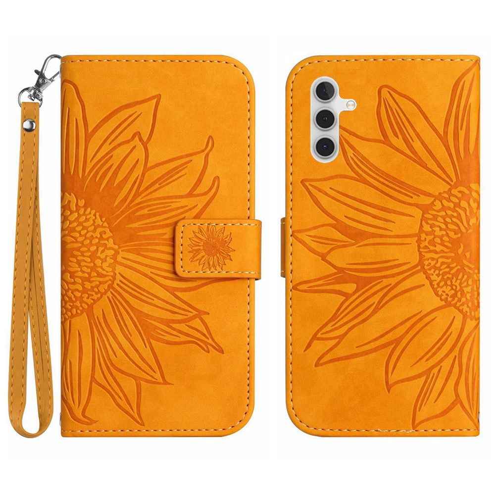 Galaxy A14 5G/4G Wallet-Hülle – Sonnenblume aufgedruckt, mit Ständer & Riemen
