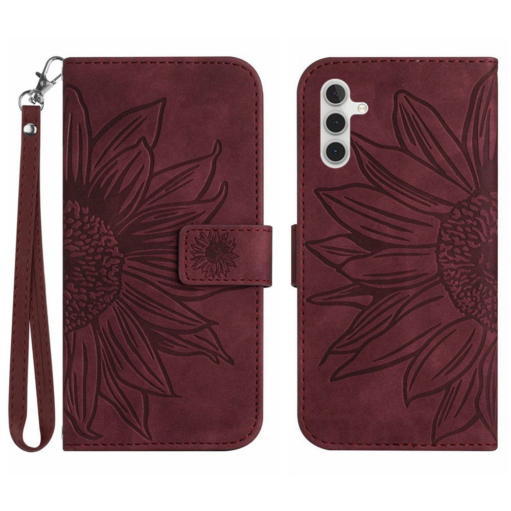 Galaxy A14 5G/4G Wallet-Hülle – Sonnenblume aufgedruckt, mit Ständer & Riemen