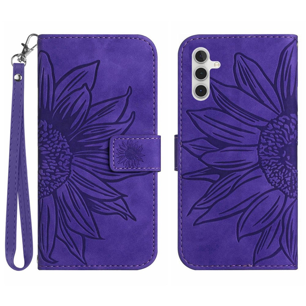 Galaxy A14 5G/4G Wallet-Hülle – Sonnenblume aufgedruckt, mit Ständer & Riemen