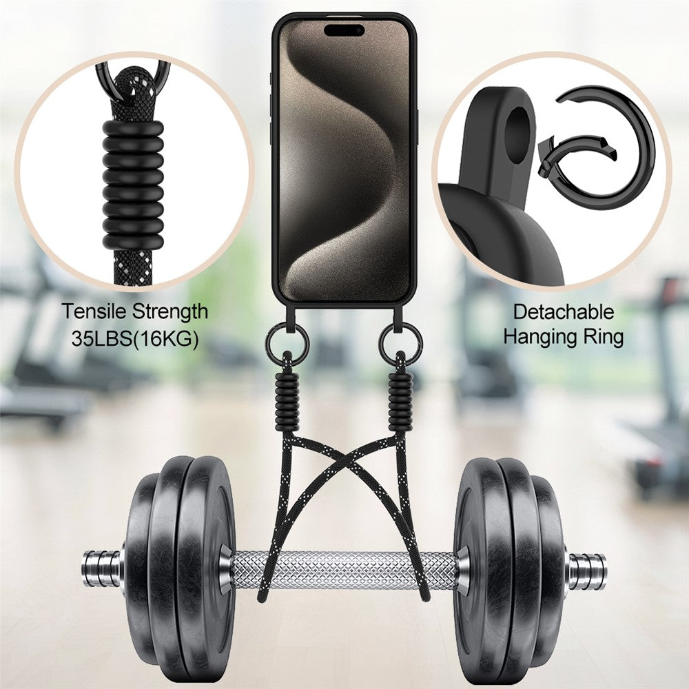 iPhone 15 Pro Silikonhülle – Sanft & mit Kartenhalter und kurzem Riemen