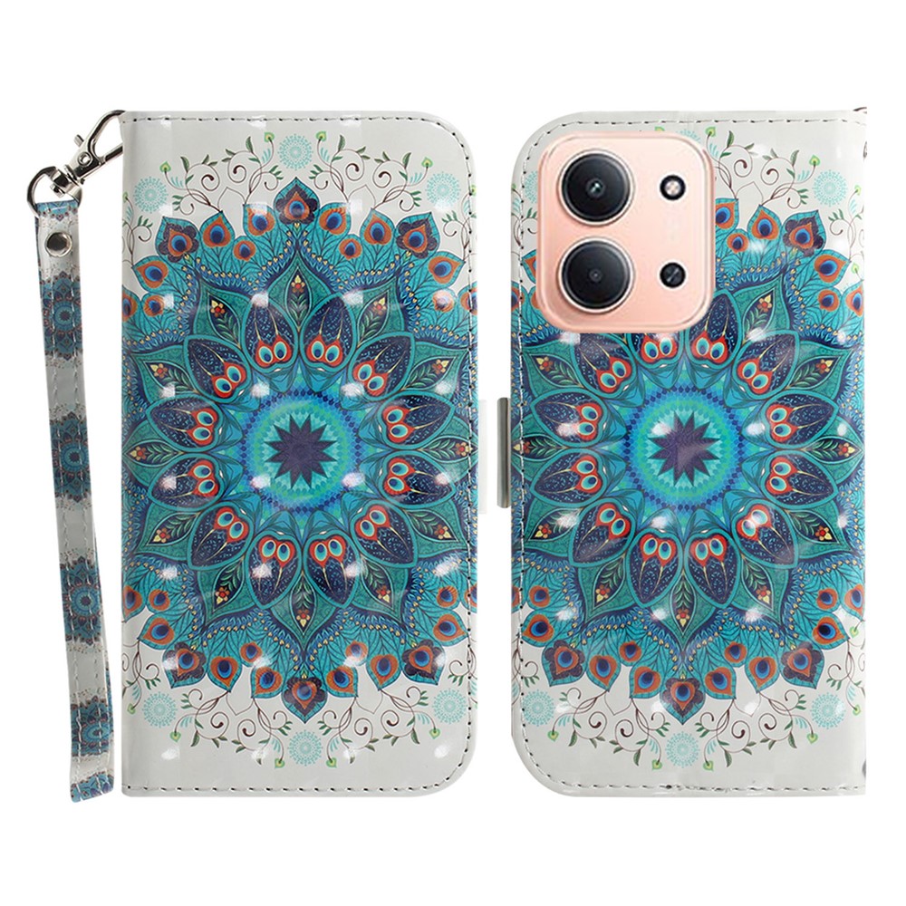 For Xiaomi Redmi 15C 5G (EU) (173mm) / 15C 4G (EU) (173mm) Case Pattern Printing Leather Wallet Phone Cover with Wrist Strap