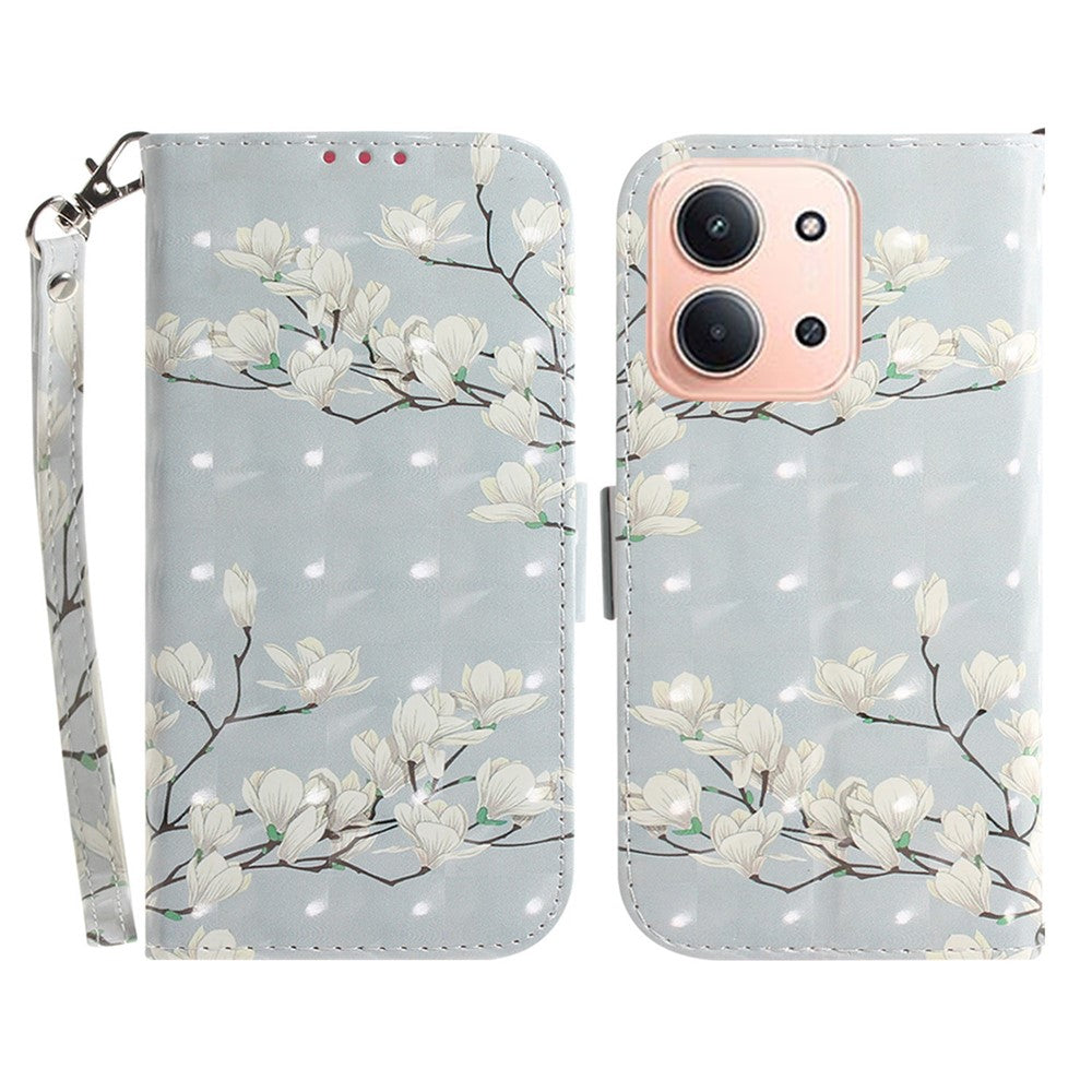 For Xiaomi Redmi 15C 5G (EU) (173mm) / 15C 4G (EU) (173mm) Case Pattern Printing Leather Wallet Phone Cover with Wrist Strap