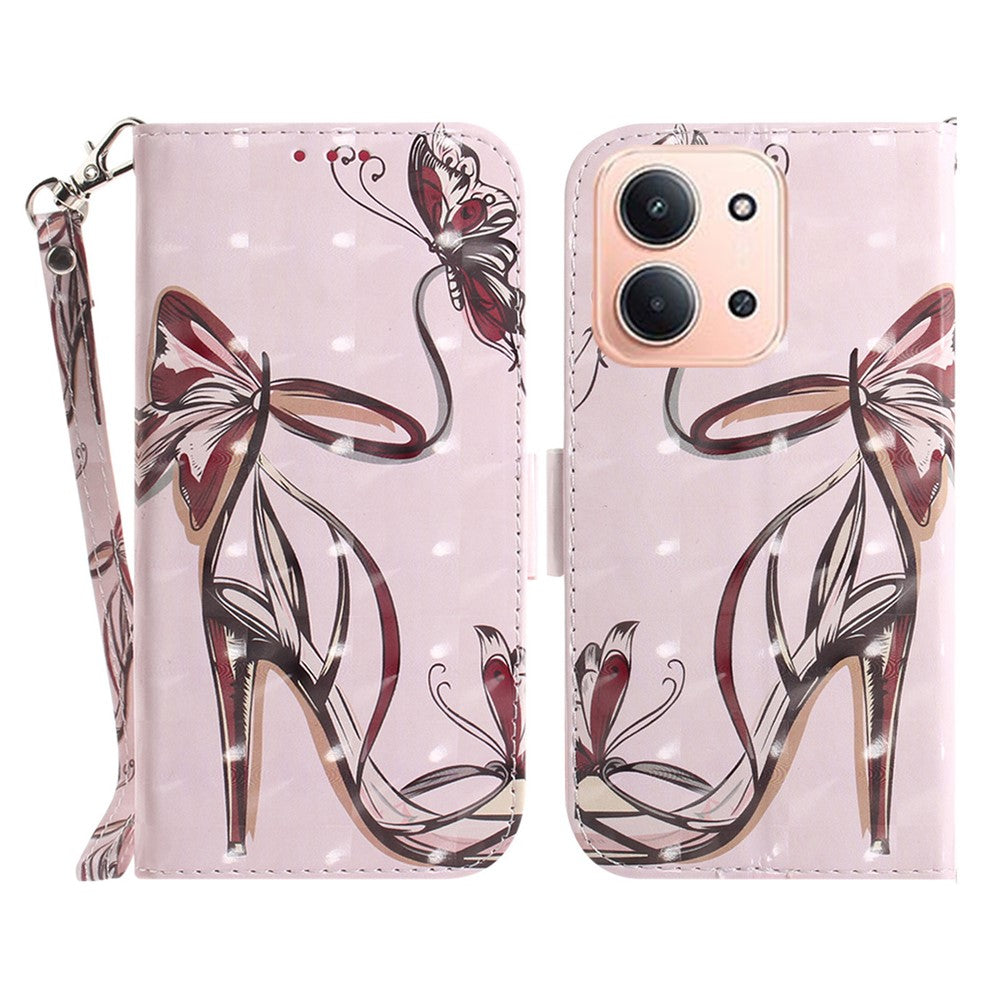 For Xiaomi Redmi 15C 5G (EU) (173mm) / 15C 4G (EU) (173mm) Case Pattern Printing Leather Wallet Phone Cover with Wrist Strap