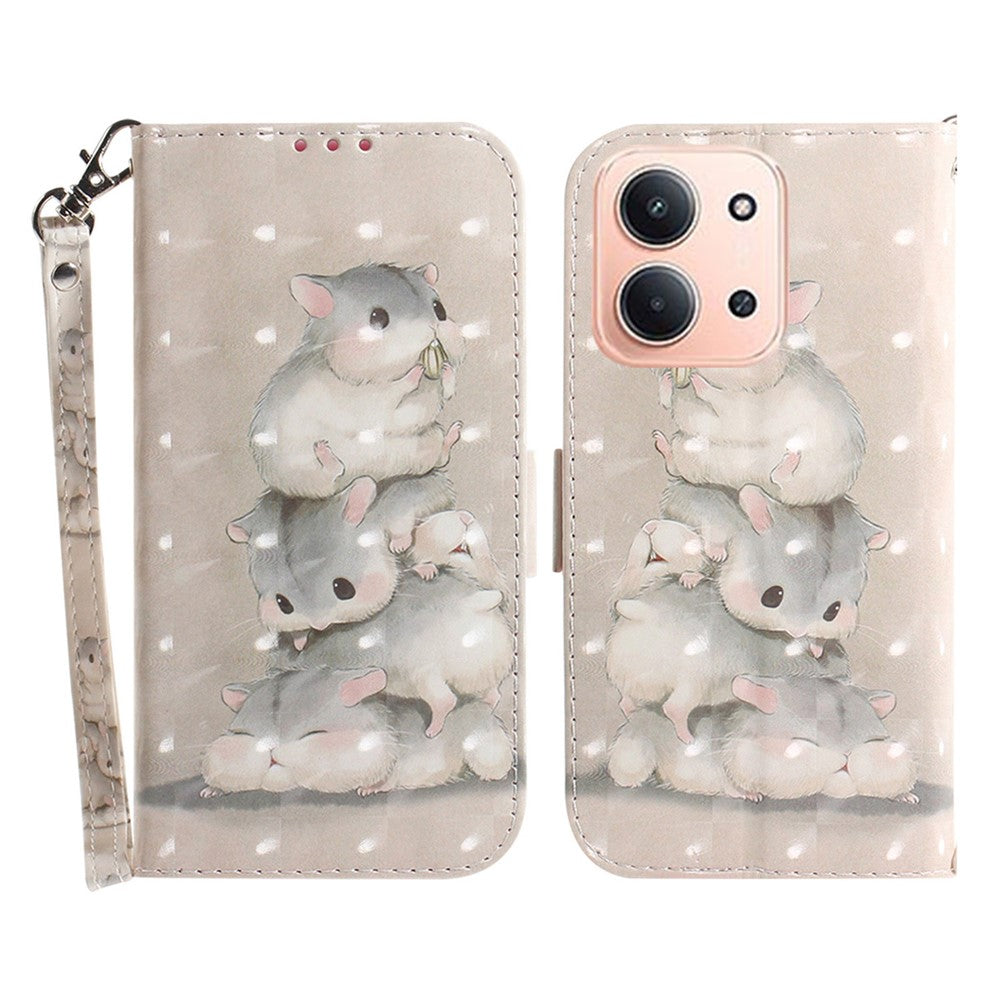 For Xiaomi Redmi 15C 5G (EU) (173mm) / 15C 4G (EU) (173mm) Case Pattern Printing Leather Wallet Phone Cover with Wrist Strap