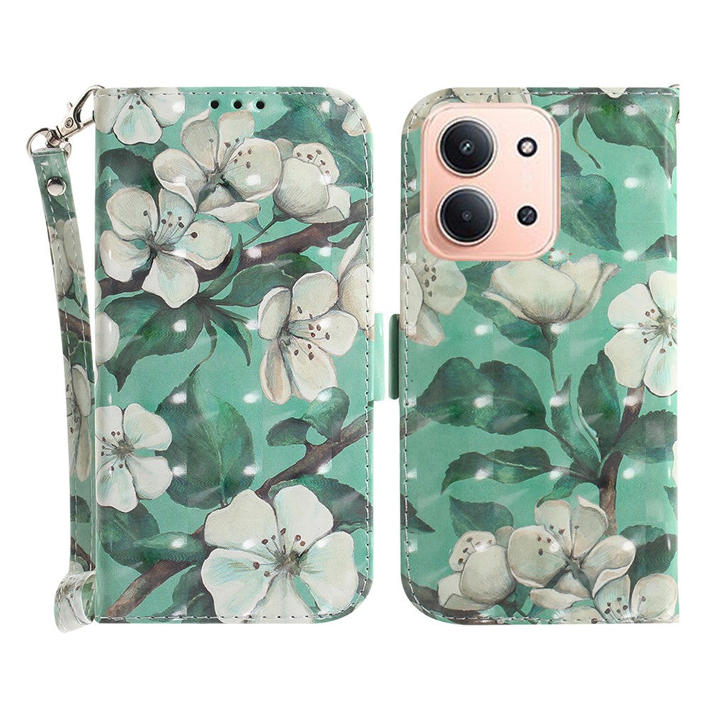 For Xiaomi Redmi 15C 5G (EU) (173mm) / 15C 4G (EU) (173mm) Case Pattern Printing Leather Wallet Phone Cover with Wrist Strap