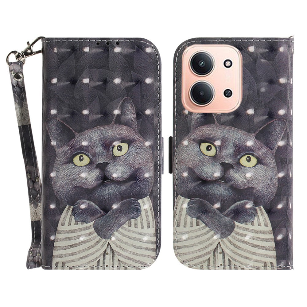 For Xiaomi Redmi 15C 5G (EU) (173mm) / 15C 4G (EU) (173mm) Case Pattern Printing Leather Wallet Phone Cover with Wrist Strap