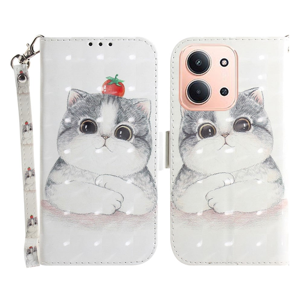 For Xiaomi Redmi 15C 5G (EU) (173mm) / 15C 4G (EU) (173mm) Case Pattern Printing Leather Wallet Phone Cover with Wrist Strap