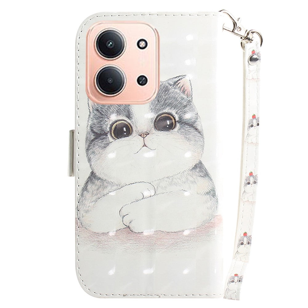 For Xiaomi Redmi 15C 5G (EU) (173mm) / 15C 4G (EU) (173mm) Case Pattern Printing Leather Wallet Phone Cover with Wrist Strap