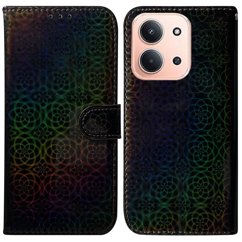 For Xiaomi Redmi 15C 5G (EU) (173mm) / 15C 4G (EU) (173mm) Stand Case Dazzling Flower Leather Phone Cover with Wrist Strap
