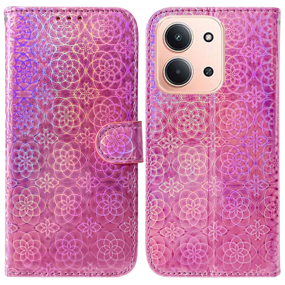 For Xiaomi Redmi 15C 5G (EU) (173mm) / 15C 4G (EU) (173mm) Stand Case Dazzling Flower Leather Phone Cover with Wrist Strap