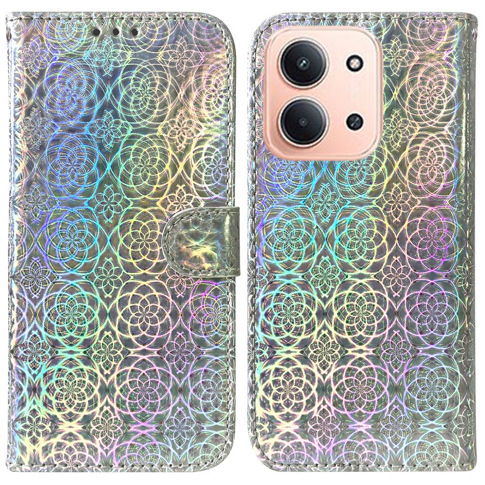 For Xiaomi Redmi 15C 5G (EU) (173mm) / 15C 4G (EU) (173mm) Stand Case Dazzling Flower Leather Phone Cover with Wrist Strap