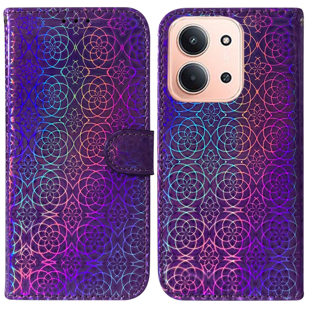 For Xiaomi Redmi 15C 5G (EU) (173mm) / 15C 4G (EU) (173mm) Stand Case Dazzling Flower Leather Phone Cover with Wrist Strap