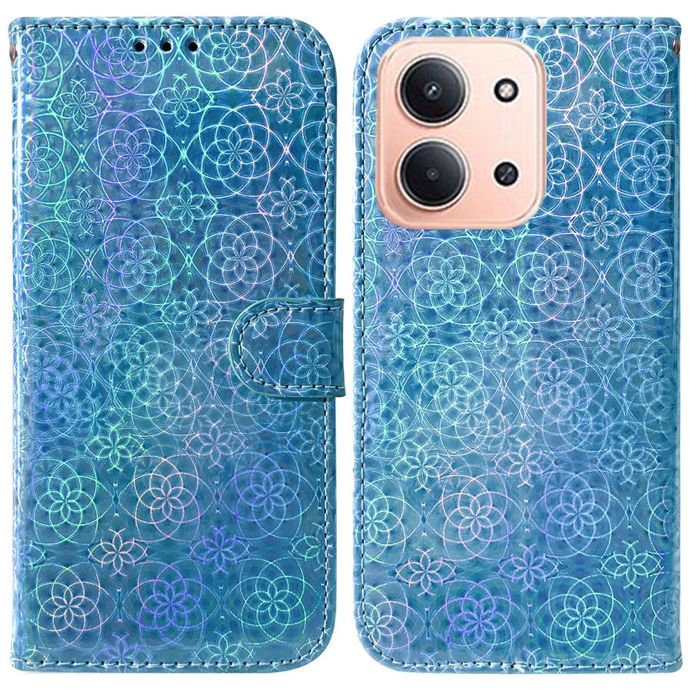 For Xiaomi Redmi 15C 5G (EU) (173mm) / 15C 4G (EU) (173mm) Stand Case Dazzling Flower Leather Phone Cover with Wrist Strap
