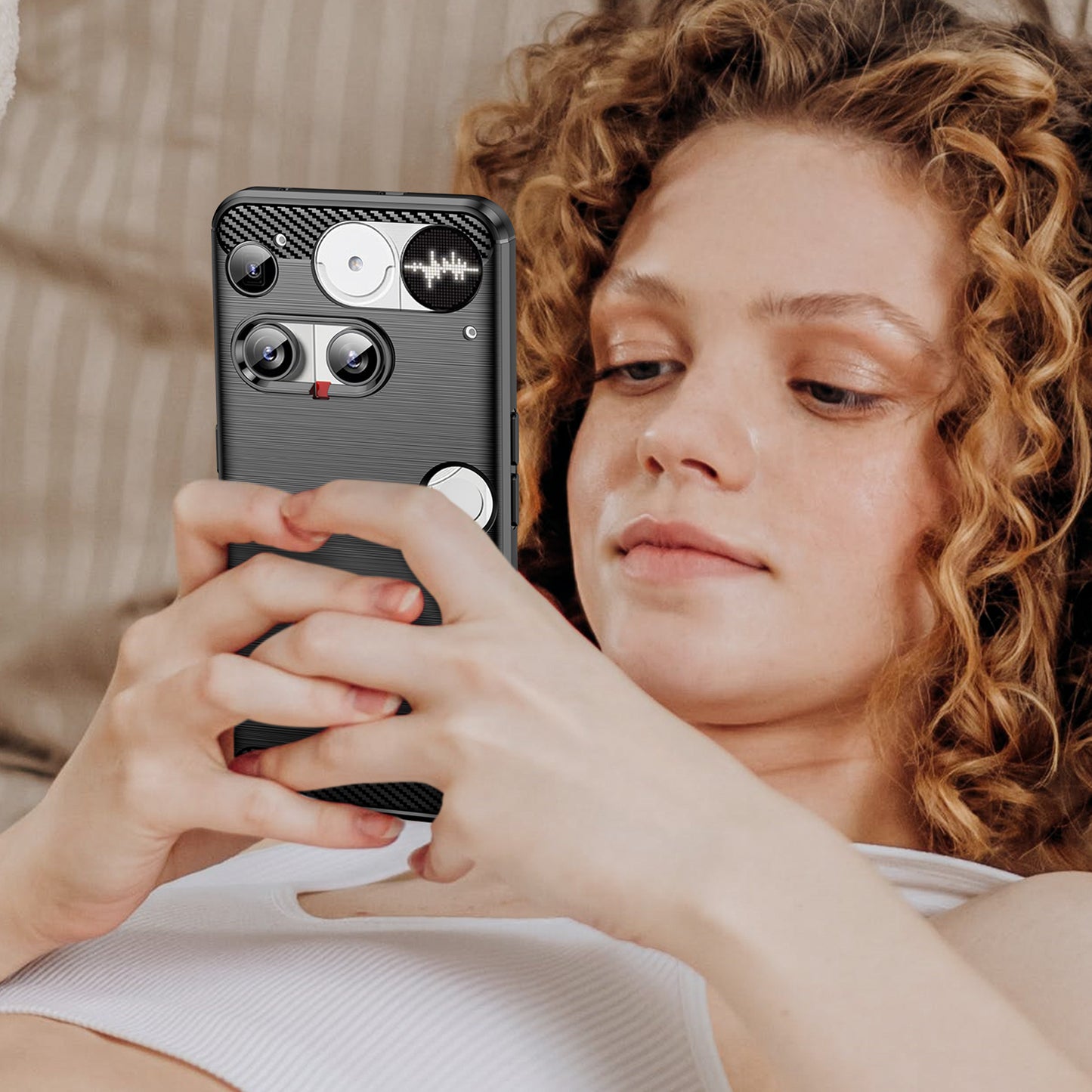 Nothing Phone (3) 5G Transparente Handyhülle – Mit gehärtetem Glas, LS-Serie, aus TPU mit gebürsteter Textur
