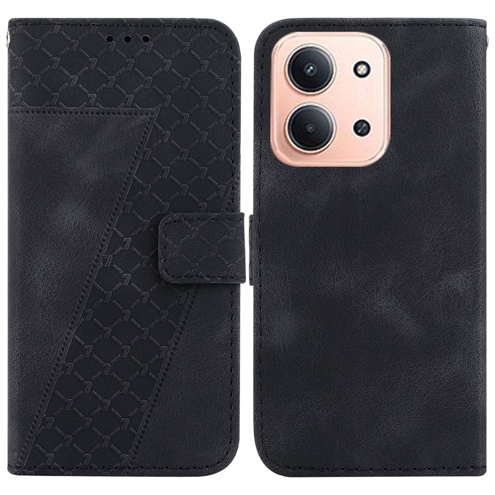 For Xiaomi Redmi 15C 5G (EU) (173mm) / 15C 4G (EU) (173mm) Stand Case 7-Shaped Pattern Imprint Leather Phone Cover with Strap
