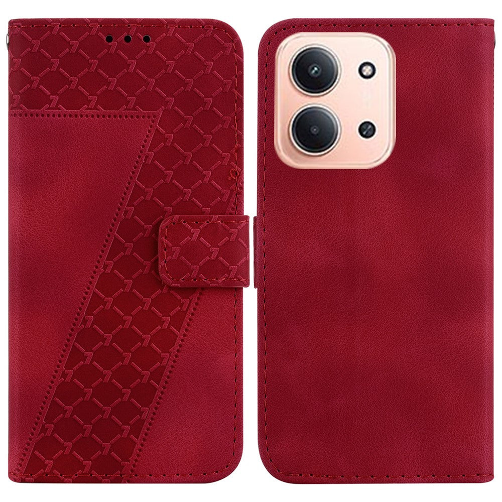 For Xiaomi Redmi 15C 5G (EU) (173mm) / 15C 4G (EU) (173mm) Stand Case 7-Shaped Pattern Imprint Leather Phone Cover with Strap