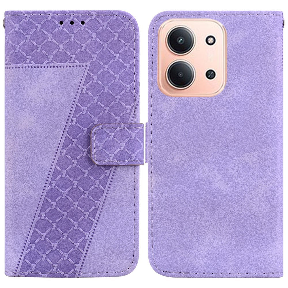 For Xiaomi Redmi 15C 5G (EU) (173mm) / 15C 4G (EU) (173mm) Stand Case 7-Shaped Pattern Imprint Leather Phone Cover with Strap
