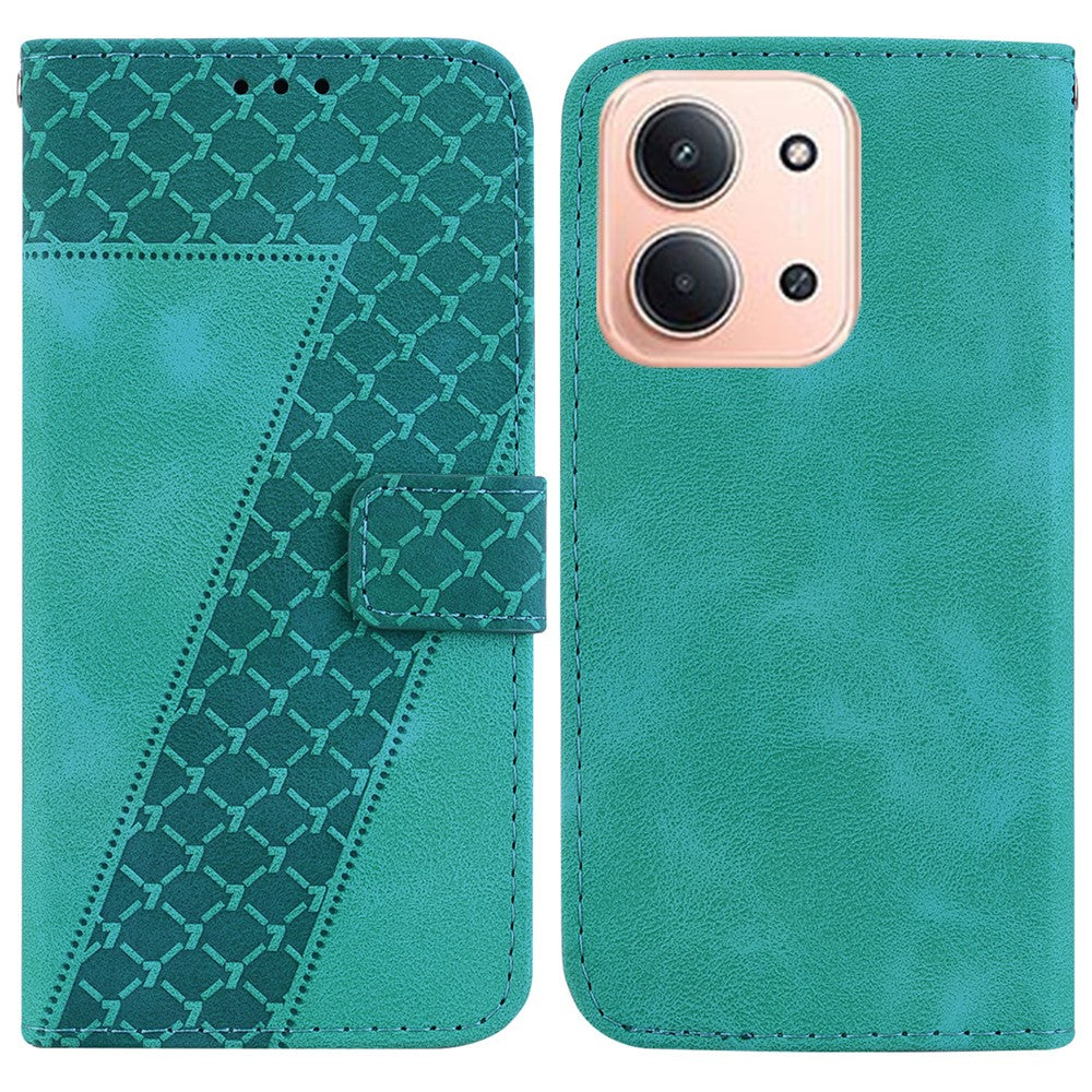 For Xiaomi Redmi 15C 5G (EU) (173mm) / 15C 4G (EU) (173mm) Stand Case 7-Shaped Pattern Imprint Leather Phone Cover with Strap