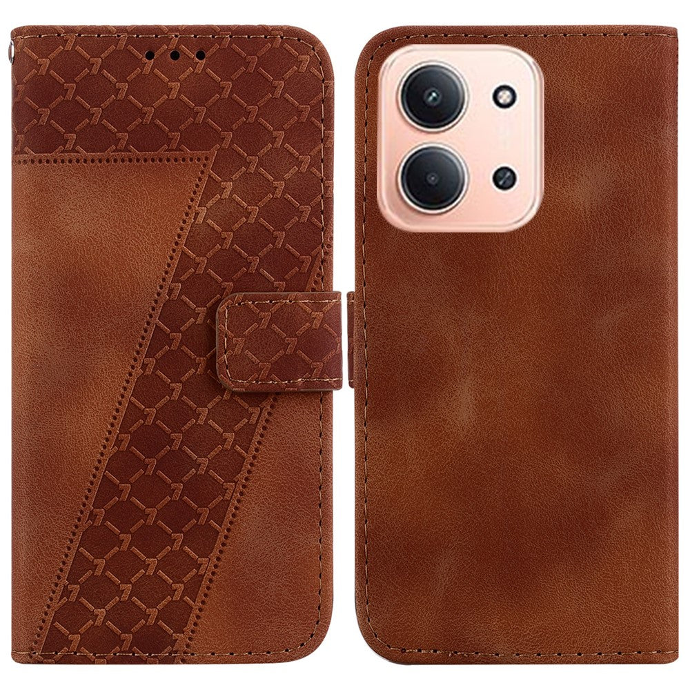 For Xiaomi Redmi 15C 5G (EU) (173mm) / 15C 4G (EU) (173mm) Stand Case 7-Shaped Pattern Imprint Leather Phone Cover with Strap