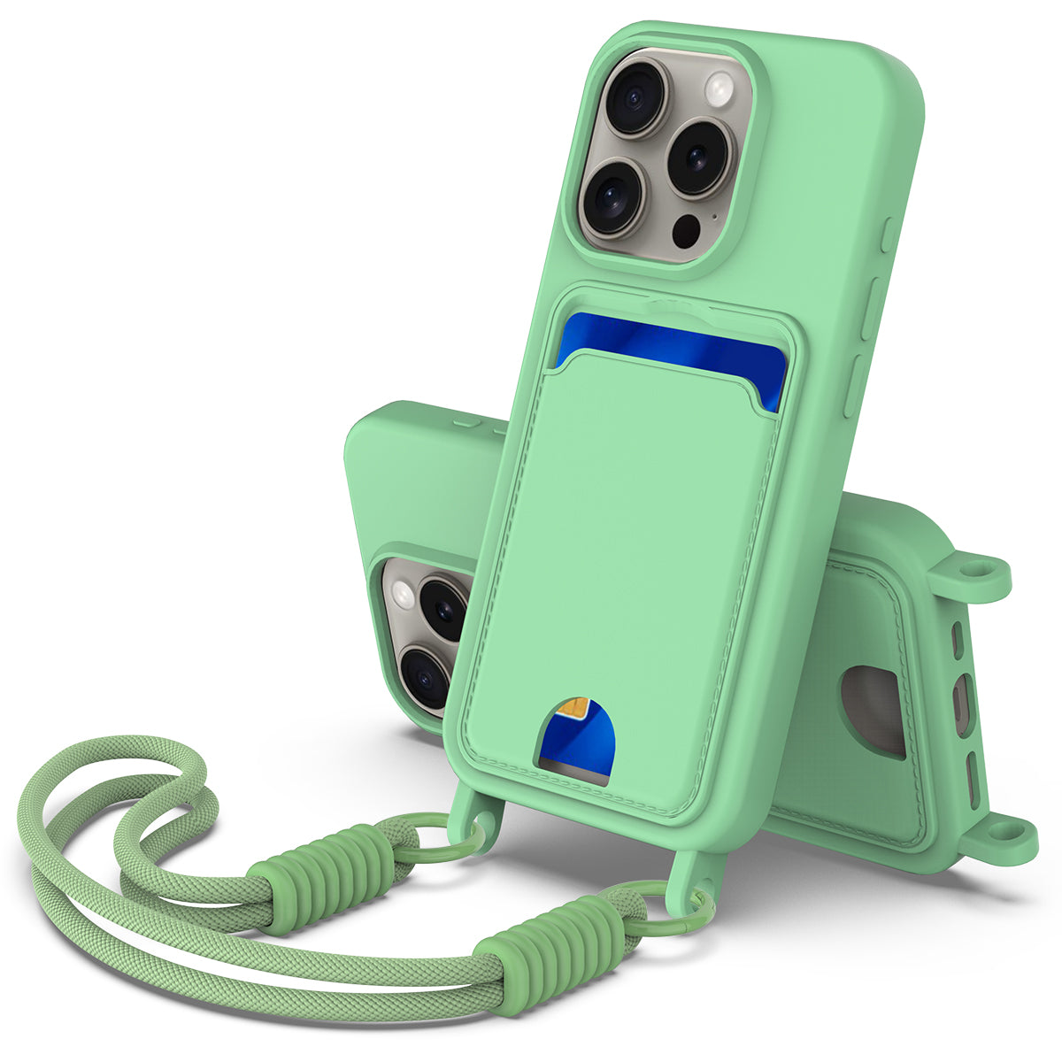 iPhone 12 / 12 Pro Silikonhülle – Sanft & mit Kartenhalter und kurzem Riemen