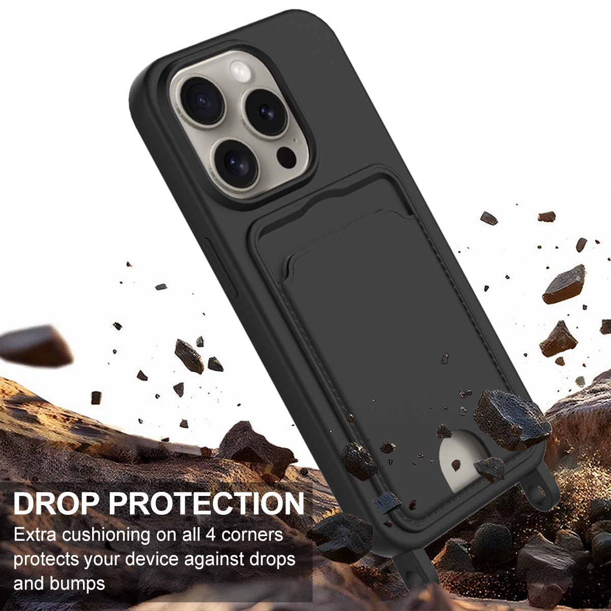 iPhone 14 Pro Max Silikonhülle – Sanft & mit Kartenhalter und kurzem Riemen