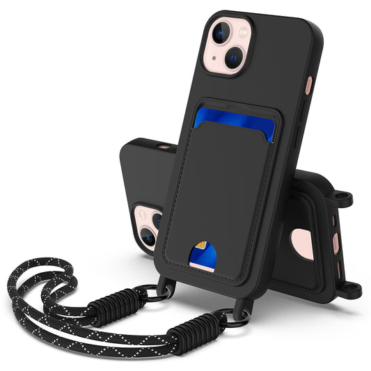 iPhone 15 Silikonhülle – Sanft & mit Kartenhalter und kurzem Riemen